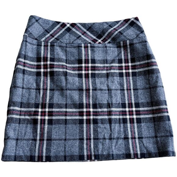 Eddie Bauer Black, Gray, White and Red Plaid Wool Mini Skirt | Women’s Size 6 - Picture 2 of 16